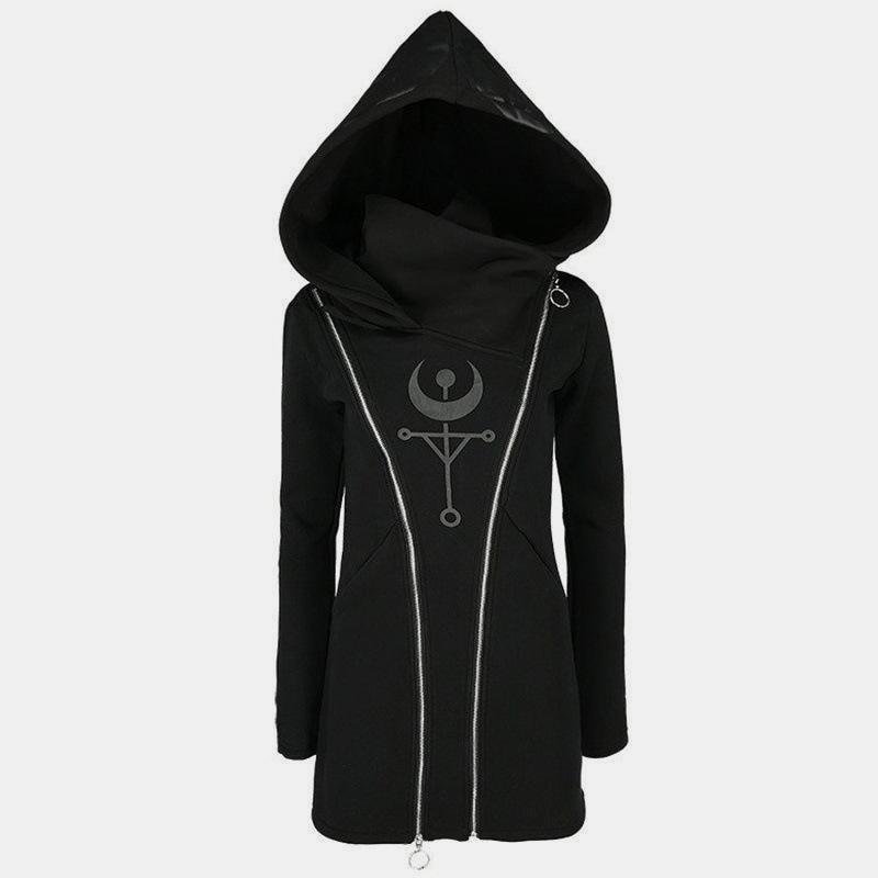 Double Zipper Embroidery Long Hoodie