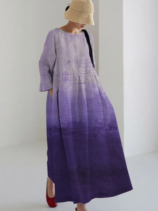 Ladies Pansy Gradient Design Printed Casual Loose Dress