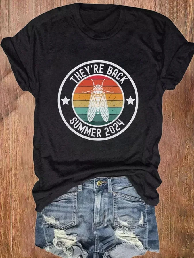 Women's Year of the Cicadas 2024 Print Round-Neck Casual T-Shirt