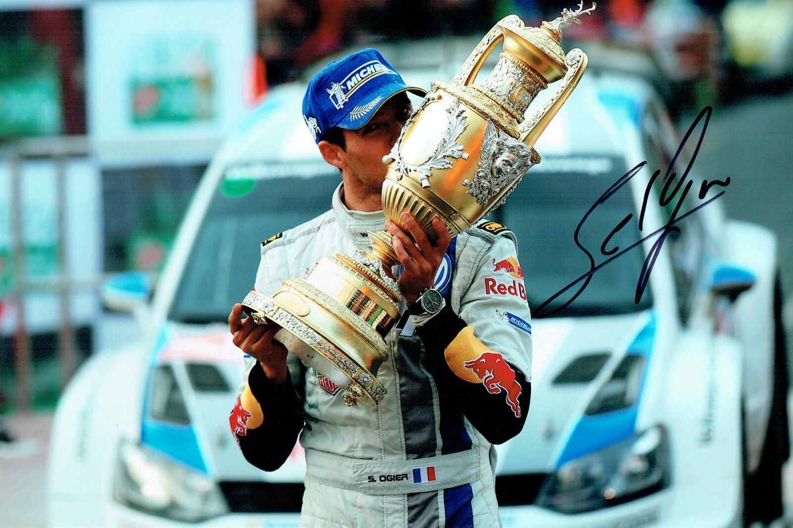 Sebastien OGIER WRC SIGNED 2013 Champion AUTOGRAPH 12x8 Trophy Photo Poster painting AFTAL COA