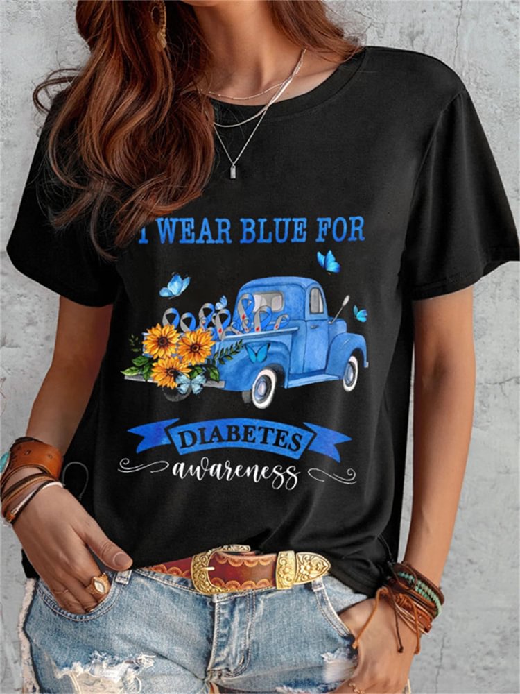 Diabetes Awareness Blue Ribbon Car T Shirt