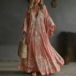 Vintage Boho Roses Embroidered Linen Maxi Dress - Image 2