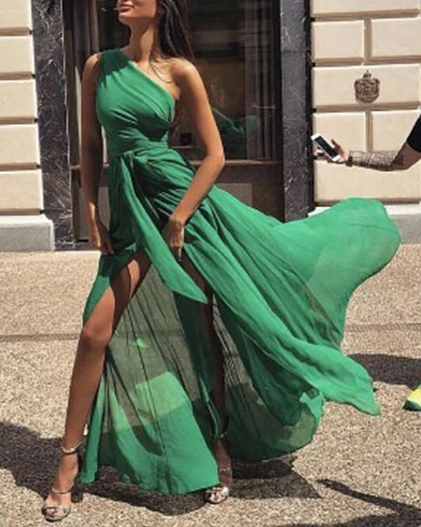 Sexy One Shoulder Sleeveless Maxi Dress