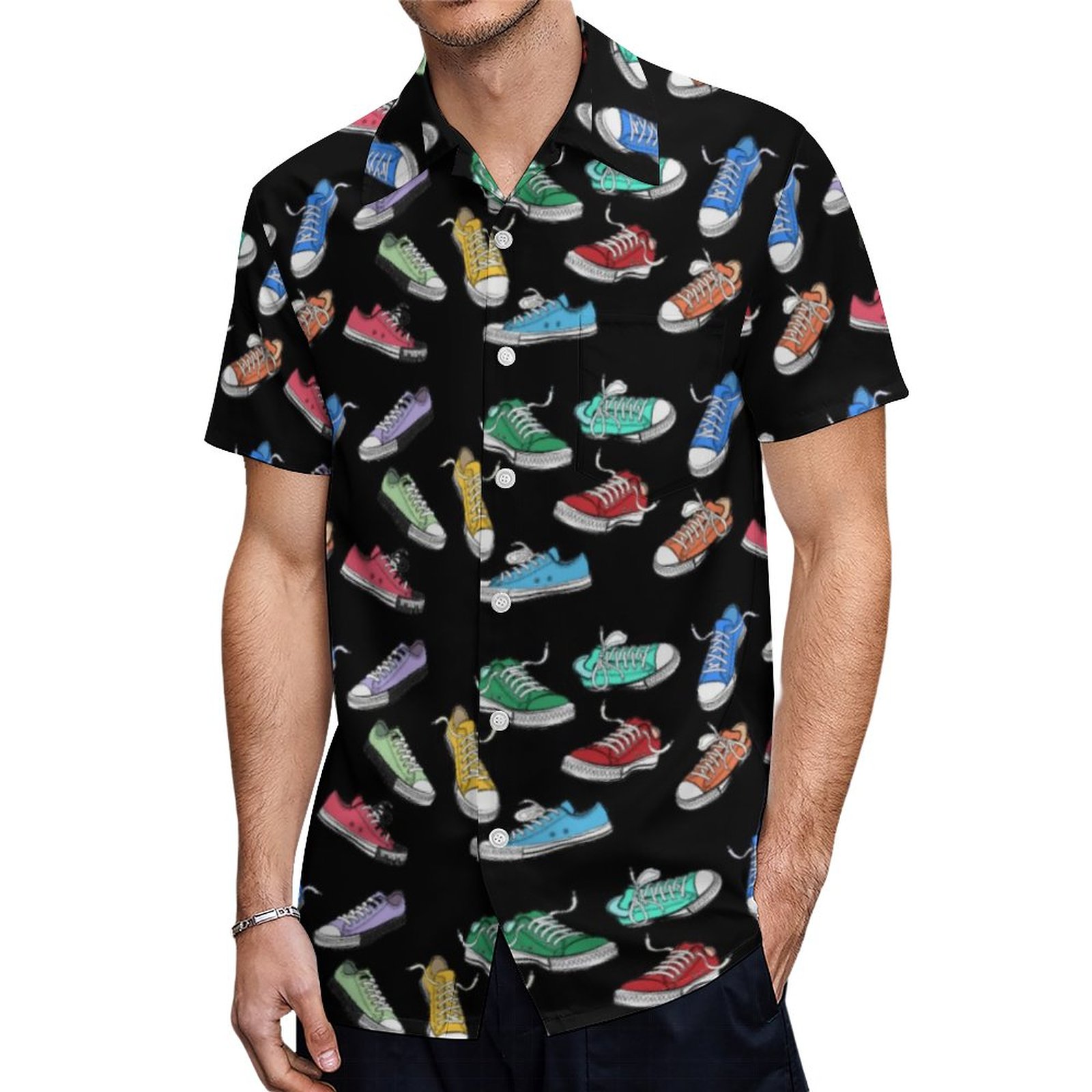 Fun Humor Comic Cartoon Runners Running Shoes Hawaiian Shirt Mens Button Down Tropical Hawaii Beach Shirts
