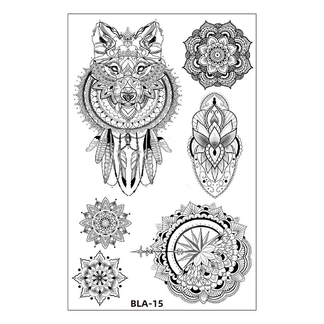Women Waterproof Temporary Tattoo Sticker Mandala Flower Tatoo Elephant Feather Body Art Water Transfer Clavicle Temporary Tatto
