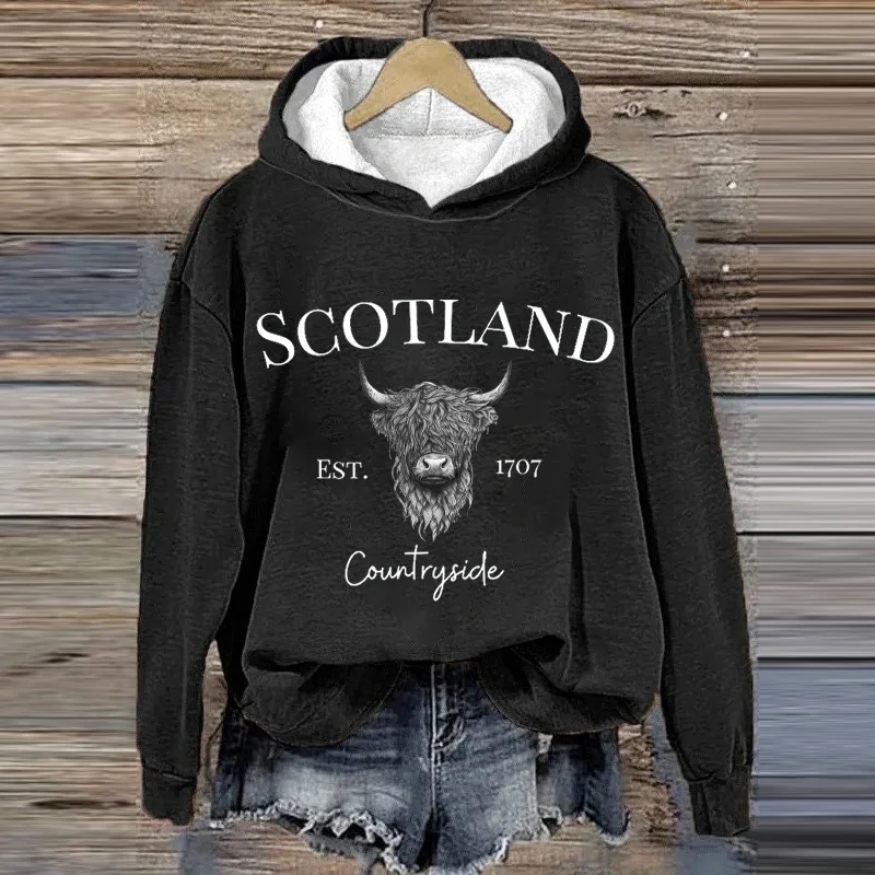 Women's Scotland Countryside Highland Cow Casual Hoodie