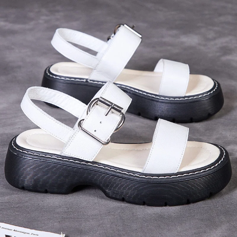 AIYUQI Sandals Women Summer Rome 2022 New Genuine Leather Platform Simple Women Sandals Green Fashion Beach Shoes Ladies