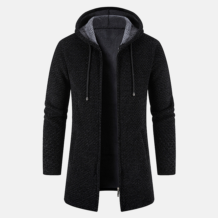 Casual Plain Zipper Long Sleeve Thickened Hooded Cardigan Coat