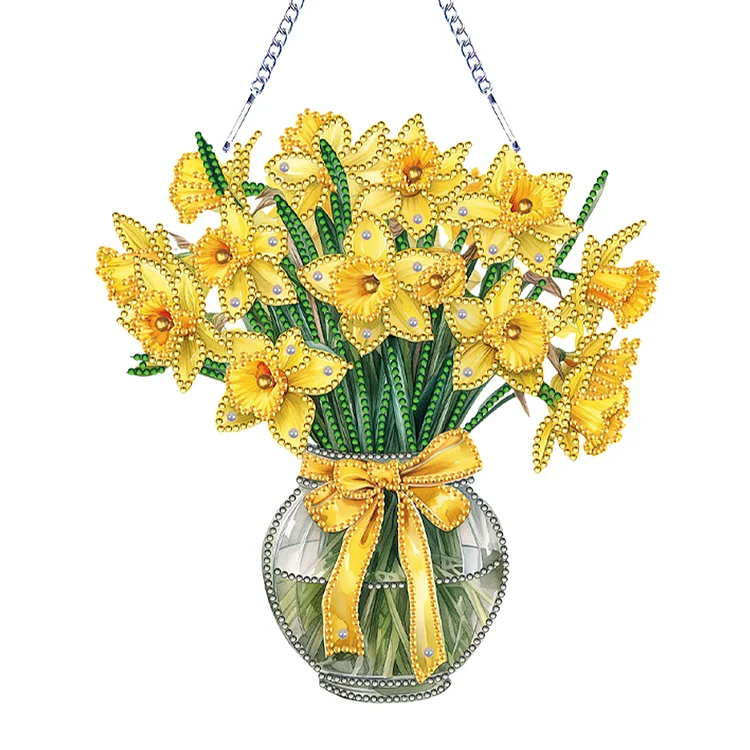 Acrylic Special Shape Daffodil 5D DIY Diamond Painting Dots Hanging Pendant