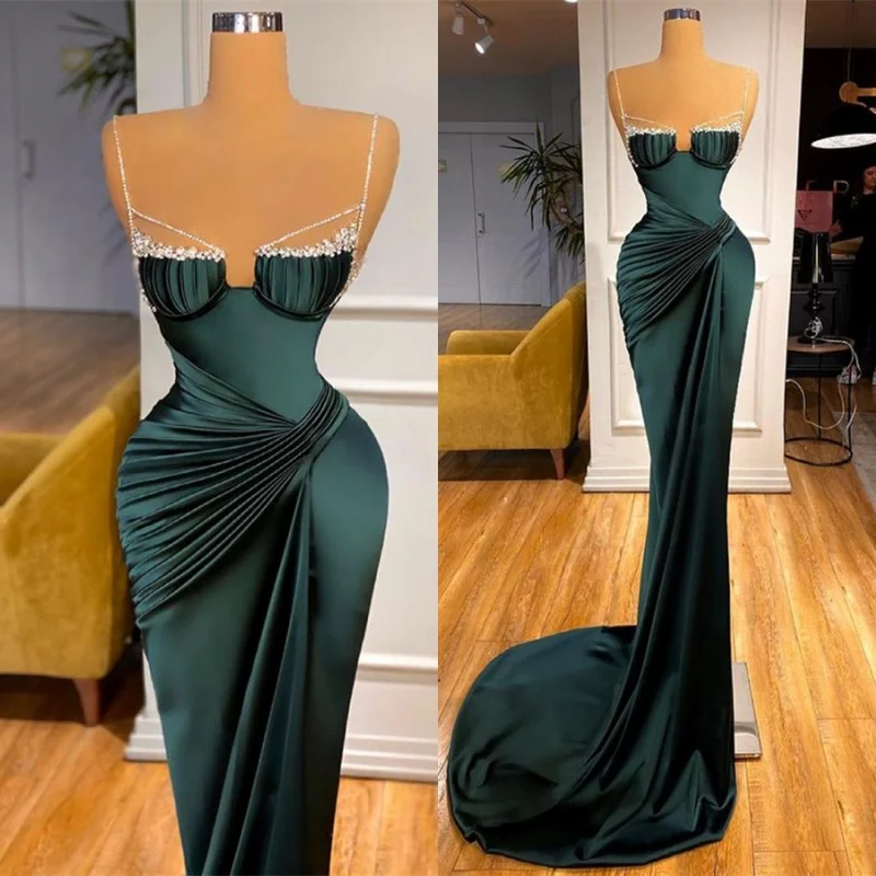 Miabel Spaghetti-Straps Mermaid Dark Green Prom Dress