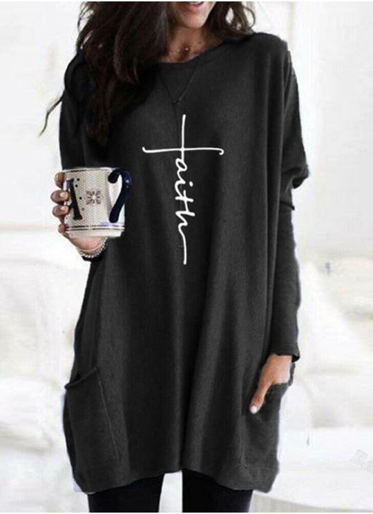 Women's A Graphic Of A Cross Round Neck Long  Loose Sweatshirt
