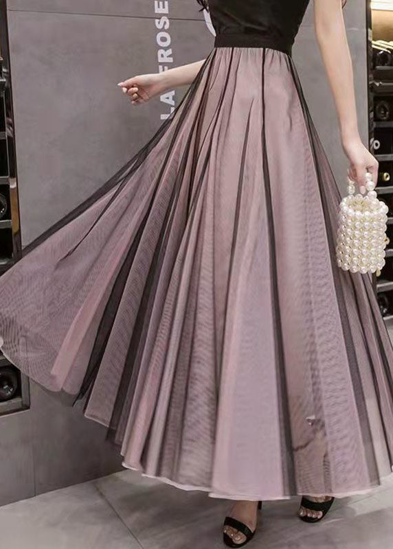 VCSHOES Colorblock Wrinkled High Waist Tulle Skirts Summer
