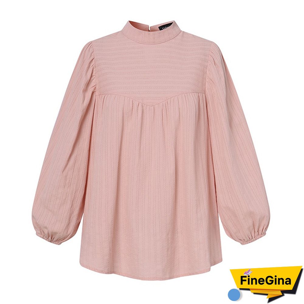 Women Puff Long Sleeve Blouse Lace Stitching Cotton Linen Casual Elegant Shirt Ladies Tops Plus Size
