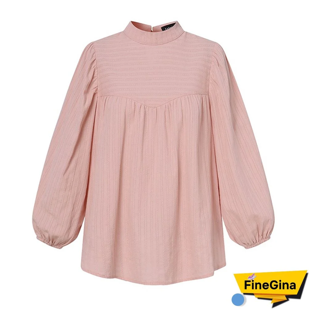 Women Puff Long Sleeve Blouse Lace Stitching Cotton Linen Casual Elegant Shirt Ladies Tops Plus Size