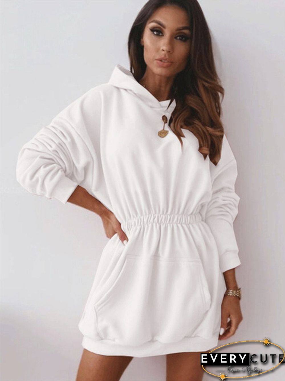 Women Fashion Long Sleeve Casual Dress Slim Waist Long Sleeve Sports Dress Hoodies Sweatshirts
