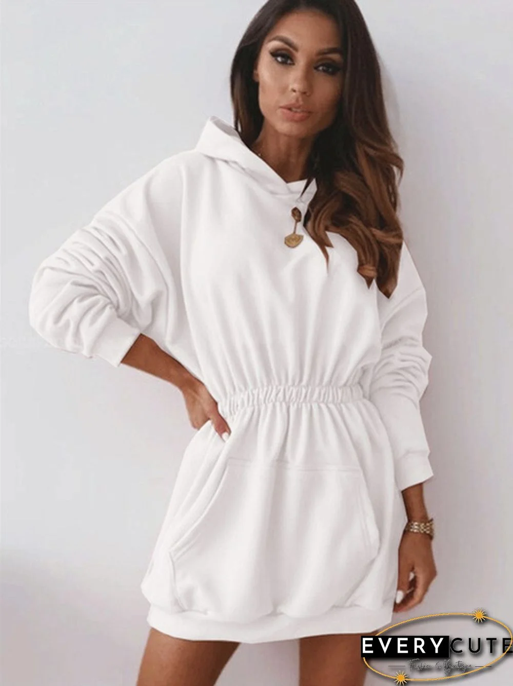 Women Fashion Long Sleeve Casual Dress Slim Waist Long Sleeve Sports Dress Hoodies Sweatshirts