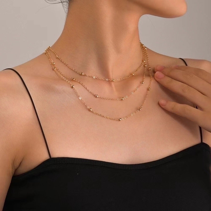 Basic Minimalist Geometric Titanium Steel 18K Gold Plated Layered Necklaces