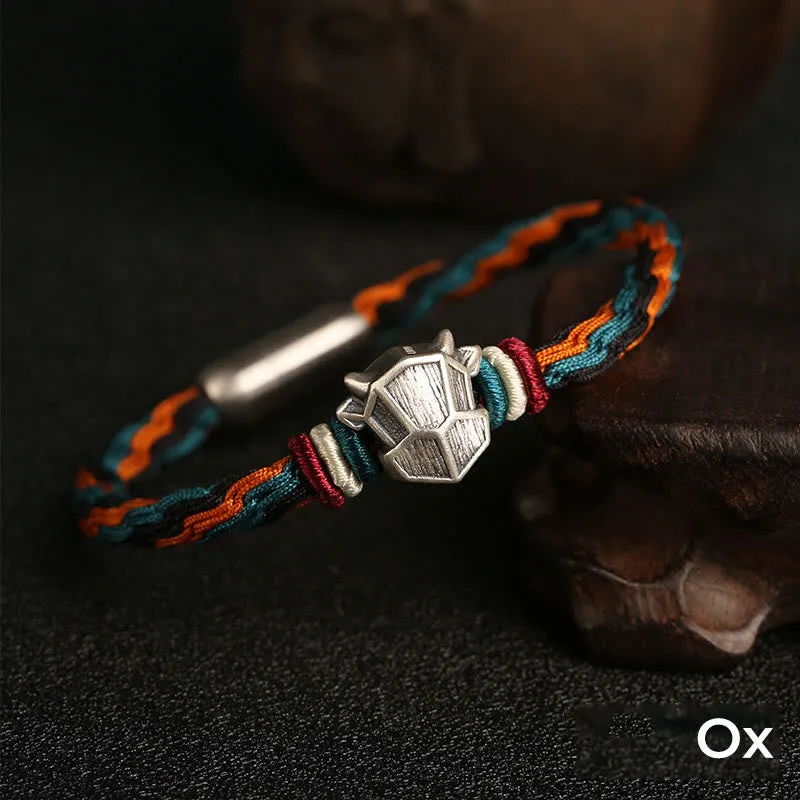 Handmade 999 Sterling Silver Year of the Dragon Chinese Zodiac Protection Colorful Reincarnation Knot Rope Bracelet
