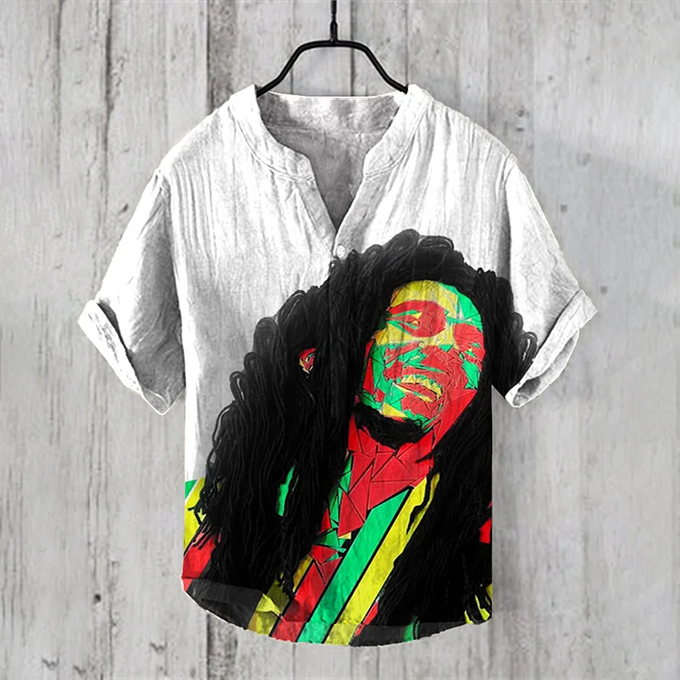 Men's Reggae Star Art Linen Blend Shirt