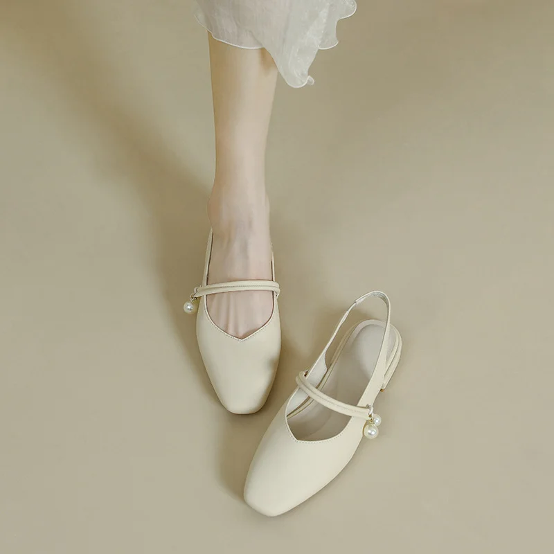 Brownm Brownm 2024 Summer Baotou Sandals With Pearl French Heel Mary Jane Women's Heels