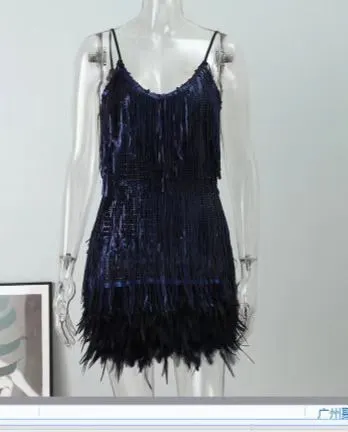 Brownm Brownm Summer New Fashion Tannegous Leash Feather Splicing Dress Color Dress Dress Direct Female