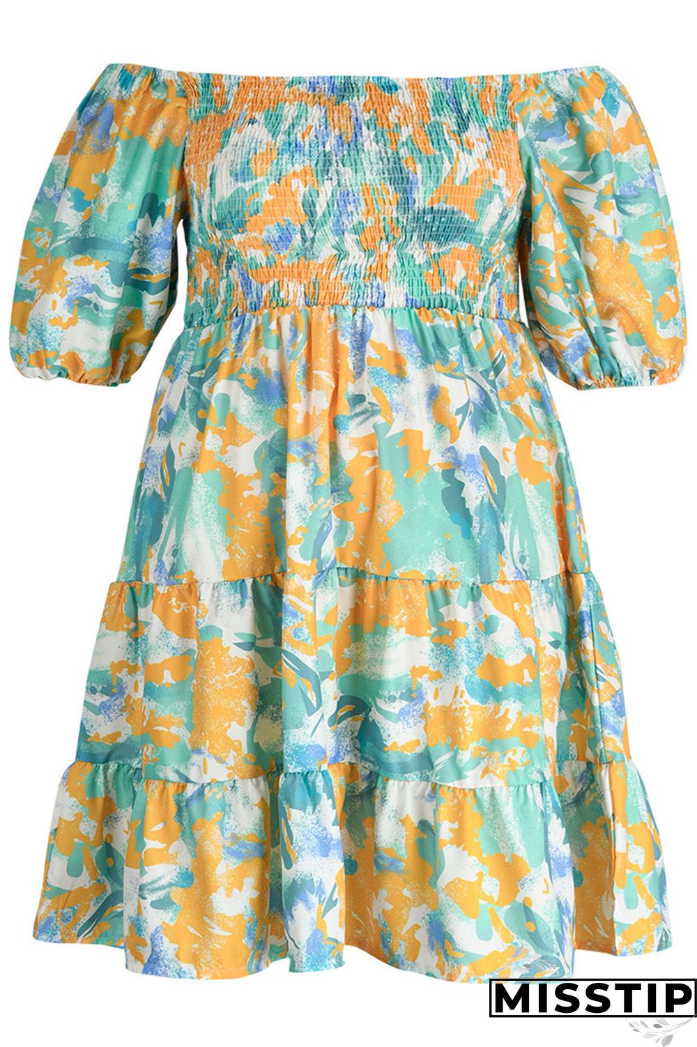 Blue Fashion Casual Plus Size Print Patchwork O Neck Short Sleeve Dress