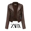 【ZARA】✨Elegancka sk&oacute;rzana kurtka damska, stylowa i wygodna na każdą okazję.