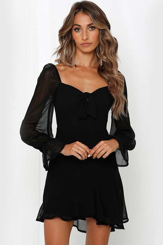 Knotted Front Ruffle Sleeved Chiffon Skater Beach Dress-elleschic