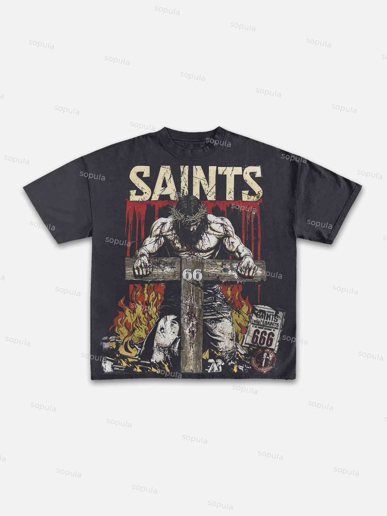 Vintage God Won't Fall Jesus Graphic Cotton T-shirt - Sopula｜Premium Graphic Tees & Graphic Clothing