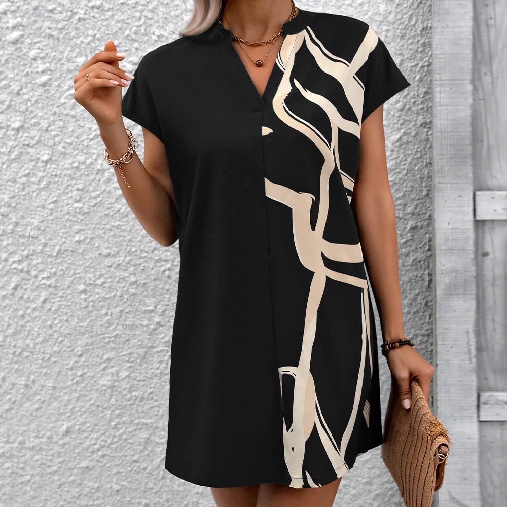 Mature Women Summer Mid-length Loose Printed Shirt Dress