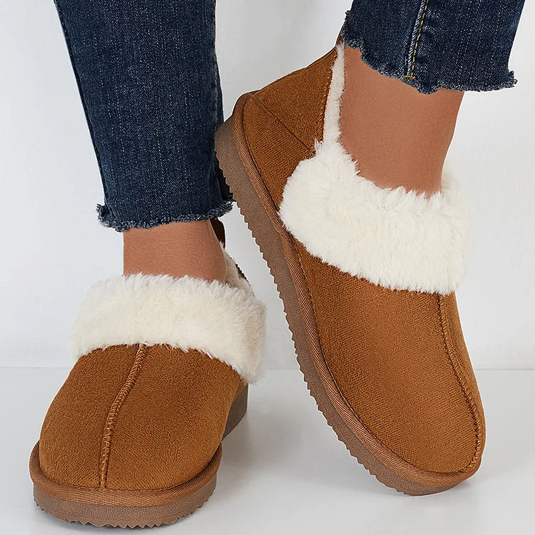 Flat Warm Slip on Snow Boots Faux Fur Lined Loafer Shoes