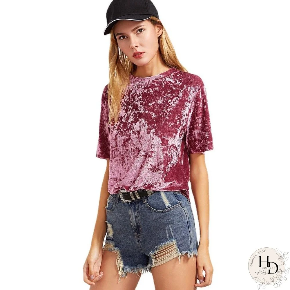 Half Sleeve Purple Velvet Top