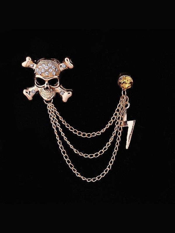 Unisex personality exaggerated retro lightning chain full diamond skull brooch chest ornament Halloween accessories-luchamp:luchamp