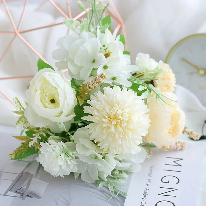 Silk Artificial Peony Flowers for Home Wedding Decoration Dandelion Bouquet Ball DIY Craft Wreath Christmas Fake Flower Arrange