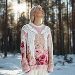 Boho Floral & Wings Women's Flannel Sweater - Image 2