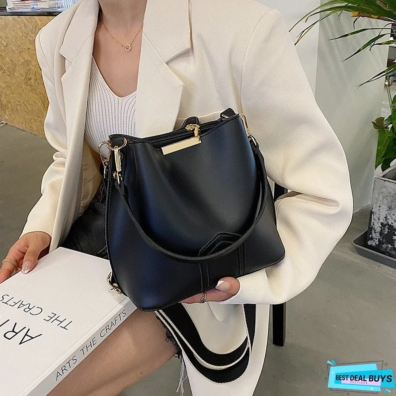 New Bags Women's Trendy Crossbody Super Soft Bucket Bag Pu Casual Advanced Easy Matching Tote Bag Women's Large Capacity