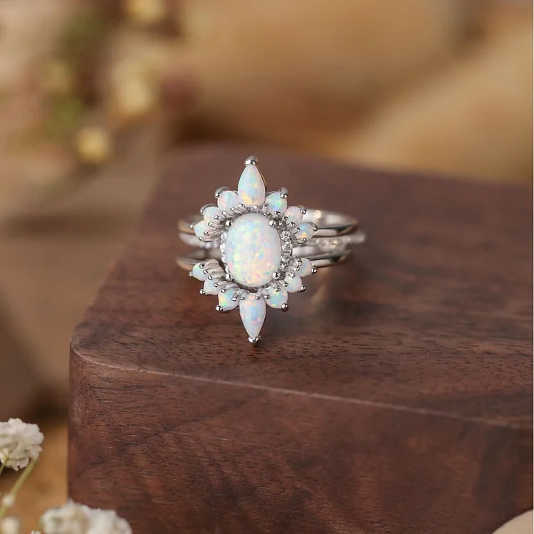 Olivenorma Oval Opal Sterling Silver S925 Multilayer Ring
