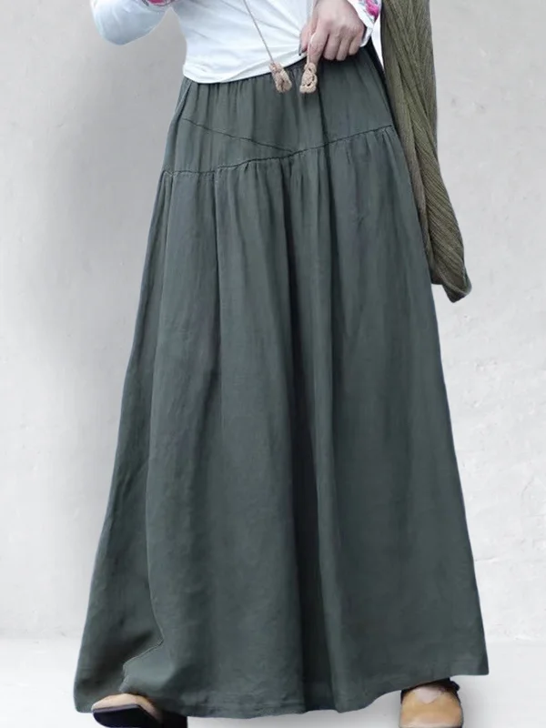 Wearshes Cotton Linen Blend Pleated Skirt