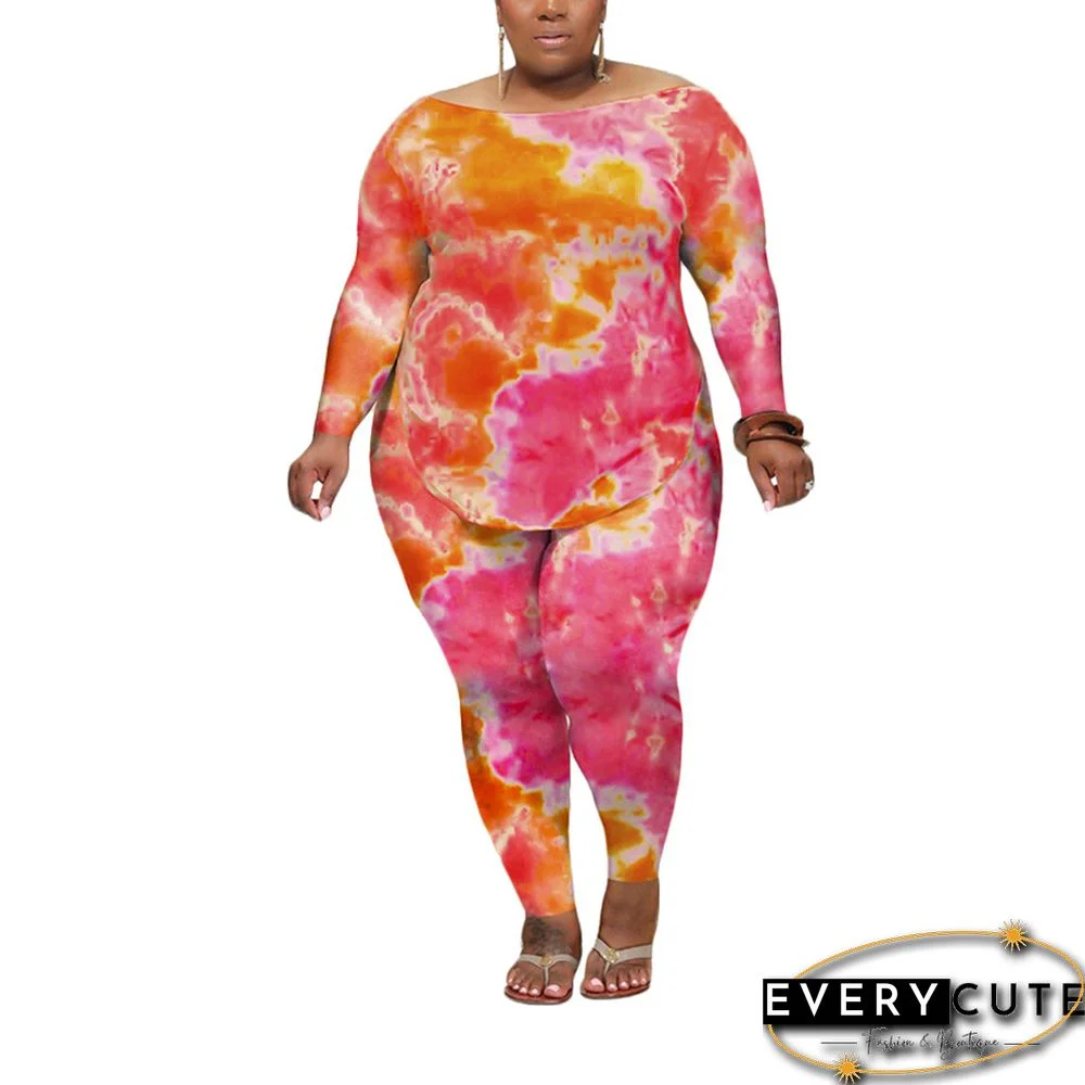 Rosy Tie Dye Plus Size Two-Piece Loungewear Set