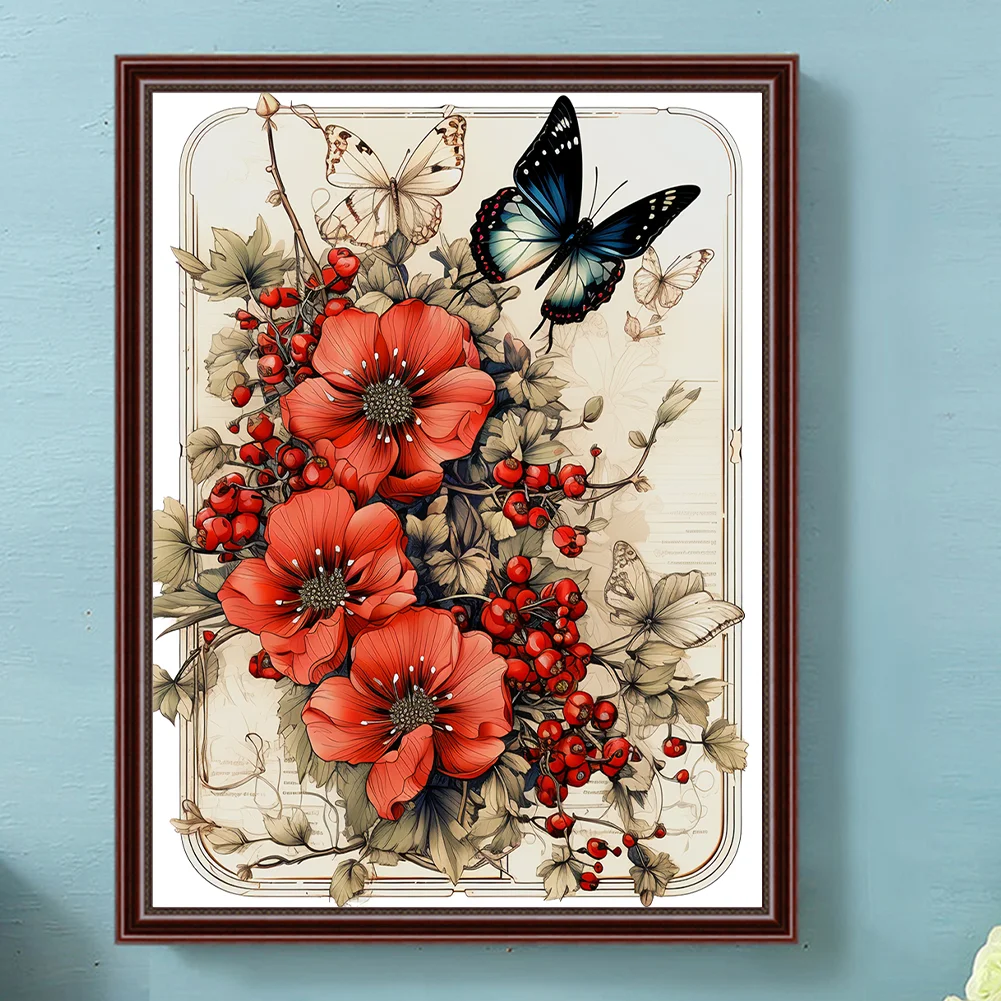 Diamond Painting - Full Round Drill - Vintage Saffron Butterfly(Canvas|30*40cm)