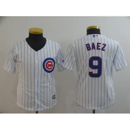 Youth Chicago Cubs White #9 Javier Baez  Cool Base Stitched MLB Jersey