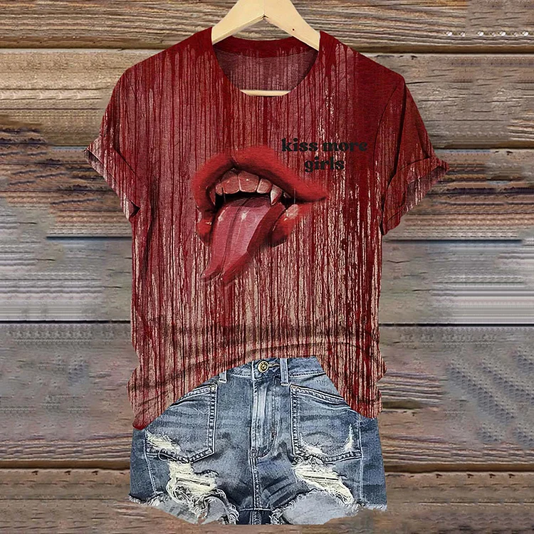 Comstylish Kiss More Girls Blood Halloween Art Print T-Shirt