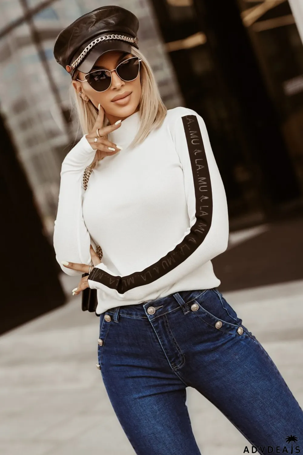 Blue Buttons Pockets High Waist Skinny Jeans