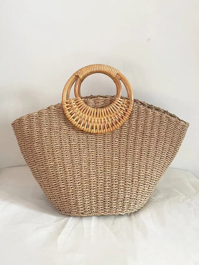 New Rattan Handle Straw Bag