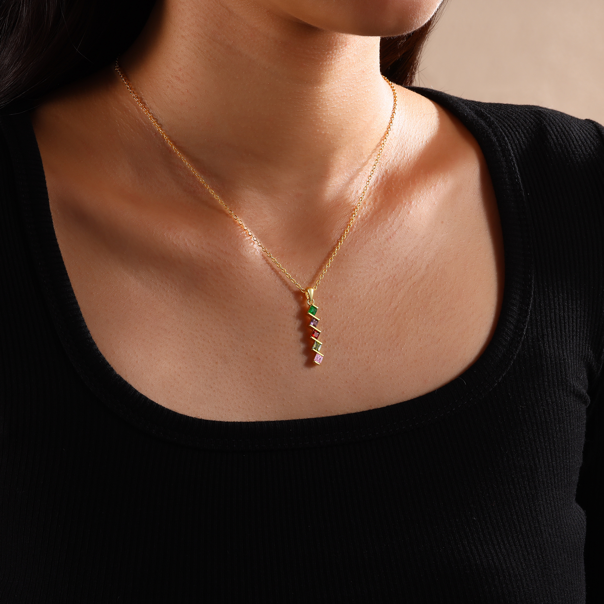 Personalised Women's Necklace Custom 5 Birthstones Pendant Necklace Birthday Gift for Her-Jessemade AU