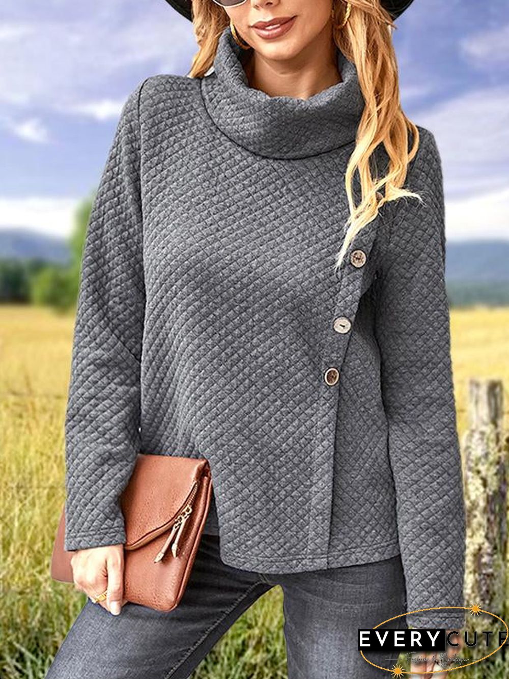 High Collar Plaid Pattern Top