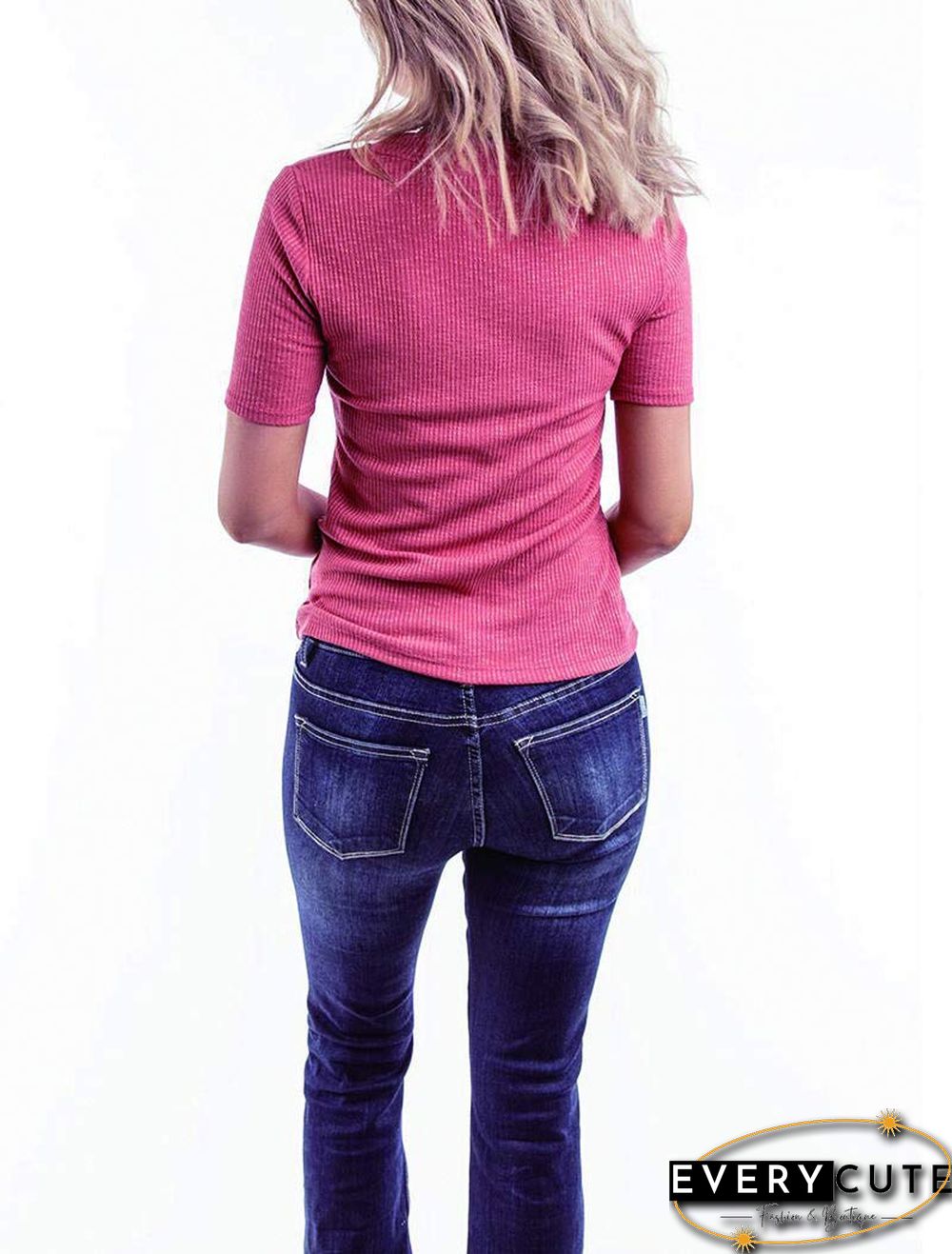 Pink V Neck Button Front Top