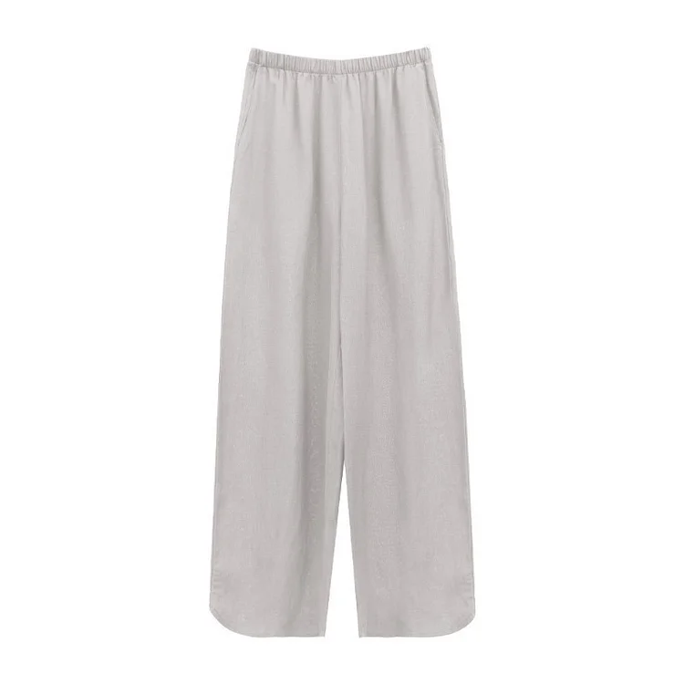 Casual Solid Color Linen Wide Leg Pants