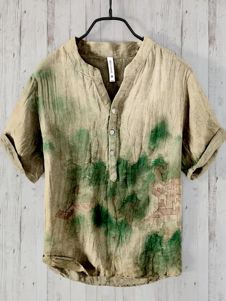 Ink Minimal Zen Feng Shui Art Linen Blend Shirt