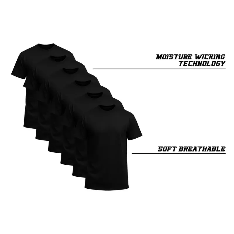 Men wearing black crew neck T-shirts